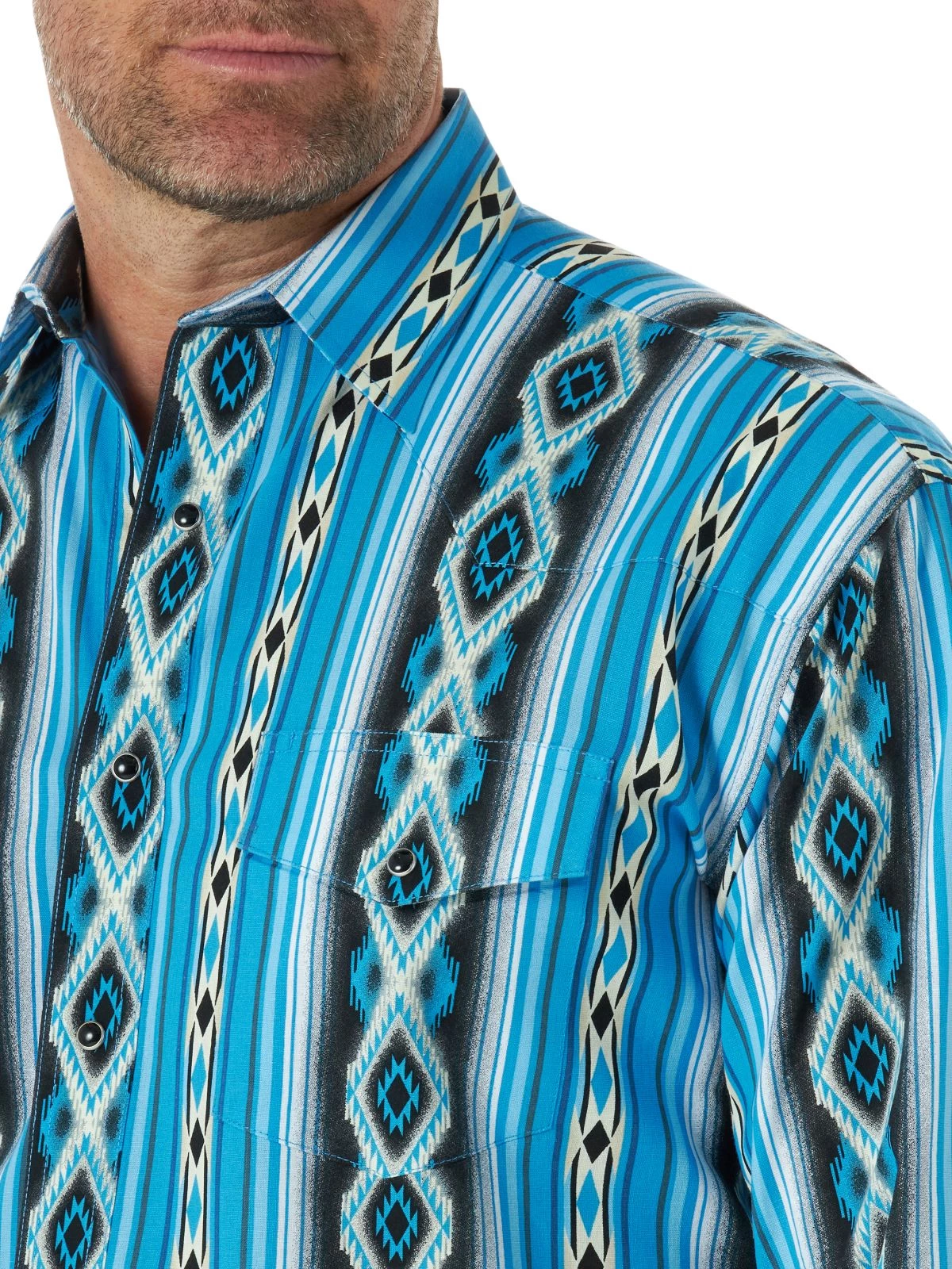 'Wrangler' Men's Checotah Print Western Snap Front - Blue / Black 4 'Wrangler' Men's Checotah Print Western Snap Front - Blue / Black