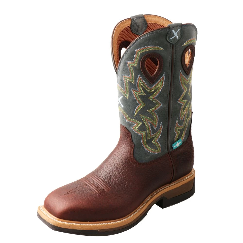Twisted X Boots 'Twisted X' Men's 12" Lite Cowboy EH WP Square Alloy Toe - Brown / Teal Green 3 Twisted X Boots 'Twisted X' Men's 12" Lite Cowboy EH WP Square Alloy Toe - Brown / Teal Green