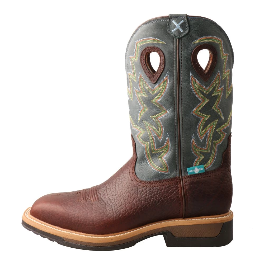 Twisted X Boots 'Twisted X' Men's 12" Lite Cowboy EH WP Square Alloy Toe - Brown / Teal Green 7 Twisted X Boots 'Twisted X' Men's 12" Lite Cowboy EH WP Square Alloy Toe - Brown / Teal Green