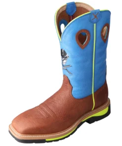 Twisted X Boots 'Twisted X' Men's Cowboy Skull Western Square Toe - Neon Blue / Neon Yellow / Brown Oiled Shoulder