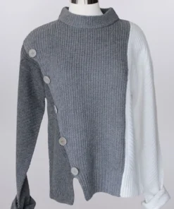 'Keren Hart' Women's Asymmetrical Sweater - Grey / White (ext. Sizes)