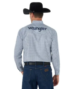 'Wrangler' Men's Logo Western Button Down - Blue