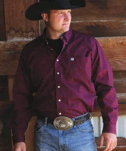 'Cinch' Men's Solid Western Button Down - Burgundy 7 'Cinch' Men's Solid Western Button Down - Burgundy