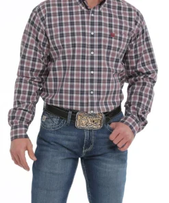 'Cinch' Men's Western Plaid Button Front - Burgundy / Grey