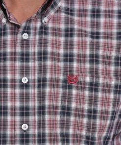 'Cinch' Men's Western Plaid Button Front - Burgundy / Grey