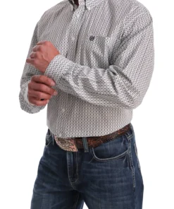 'Cinch' Men's Western Geo Print Button Front - White / Green / Purple