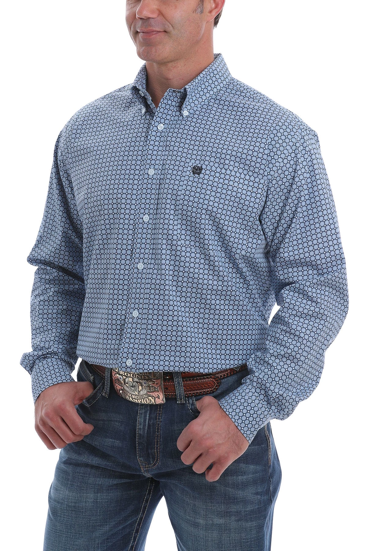 'Cinch' Men's Western Dot Print Button Down - Blue / White 3 'Cinch' Men's Western Dot Print Button Down - Blue / White