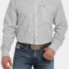 'Cinch' Men's Plaid Long Sleeve Button Down - WHITE