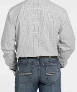 'Cinch' Men's Plaid Long Sleeve Button Down - WHITE