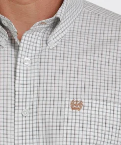 'Cinch' Men's Plaid Long Sleeve Button Down - WHITE