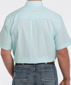 'Cinch' Men's Geometric Print Short Sleeve Button Down - Light Blue