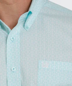 'Cinch' Men's Geometric Print Short Sleeve Button Down - Light Blue
