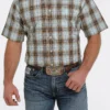 'Cinch' Men's Ombre Plaid Short Sleeve Button Down Shirt - Brown/Turquoise
