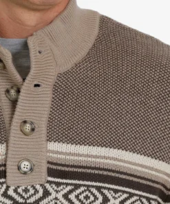'Cinch' Men's 1/4 Button Lined Pullover Sweater - Stone