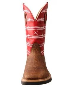 Twisted X Boots 'Twisted X' Men's 12" Western Work Square Toe - Distressed Saddle / Ruby Red