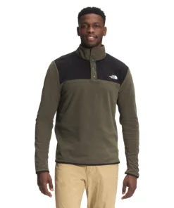 'The North Face' Men's TKA Glacier Snap Pullover - New Taupe Green / TNF Black