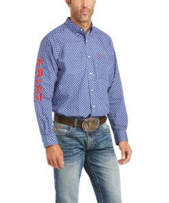 'Ariat' Men's Team Barle Western Button Down - Blue