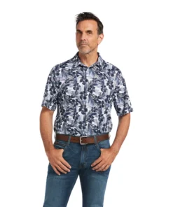 'Ariat' Men's All Over Print Polo - White Tropical