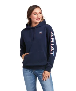 'Ariat' Women's Serape Arm Logo Sweatshirt - Navy