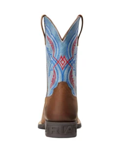 'Ariat' Youth Double Kicker Square Toe - Distressed Brown / Stone Blue