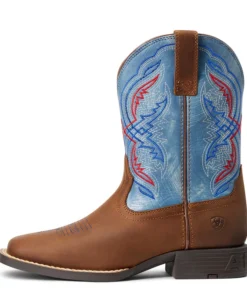 'Ariat' Youth Double Kicker Square Toe - Distressed Brown / Stone Blue