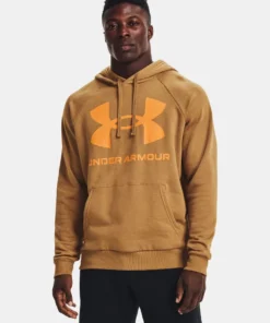 'Under Armour' Men's Rival Fleece Big Logo Hoodie - Antique Ochre / Omega Orange