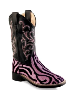 'Old West' Child's 9" Western Square Toe - Black / Pink