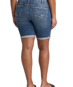 SILVER JEANS CO 'Silver Jeans' Elyse Mid Rise Bermuda Plus Size Short - Dark Indigo Wash Women 7 SILVER JEANS CO 'Silver Jeans' Elyse Mid Rise Bermuda Plus Size Short - Dark Indigo Wash Women