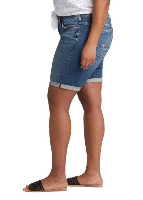 SILVER JEANS CO 'Silver Jeans' Elyse Mid Rise Bermuda Plus Size Short - Dark Indigo Wash Women 4 SILVER JEANS CO 'Silver Jeans' Elyse Mid Rise Bermuda Plus Size Short - Dark Indigo Wash Women