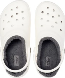 'Crocs' Unisex Classic Lined Clog - White / Grey Shoes & Boots