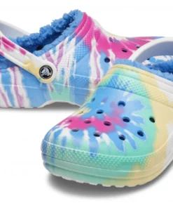 'Crocs' Women's Classic Lined Tie Dye Clog - Powder Blue / Multi