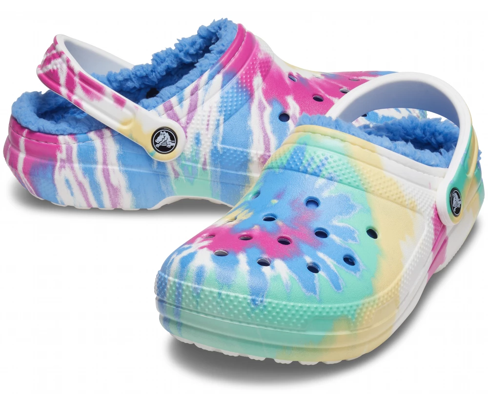 'Crocs' Women's Classic Lined Tie Dye Clog - Powder Blue / Multi 3 'Crocs' Women's Classic Lined Tie Dye Clog - Powder Blue / Multi