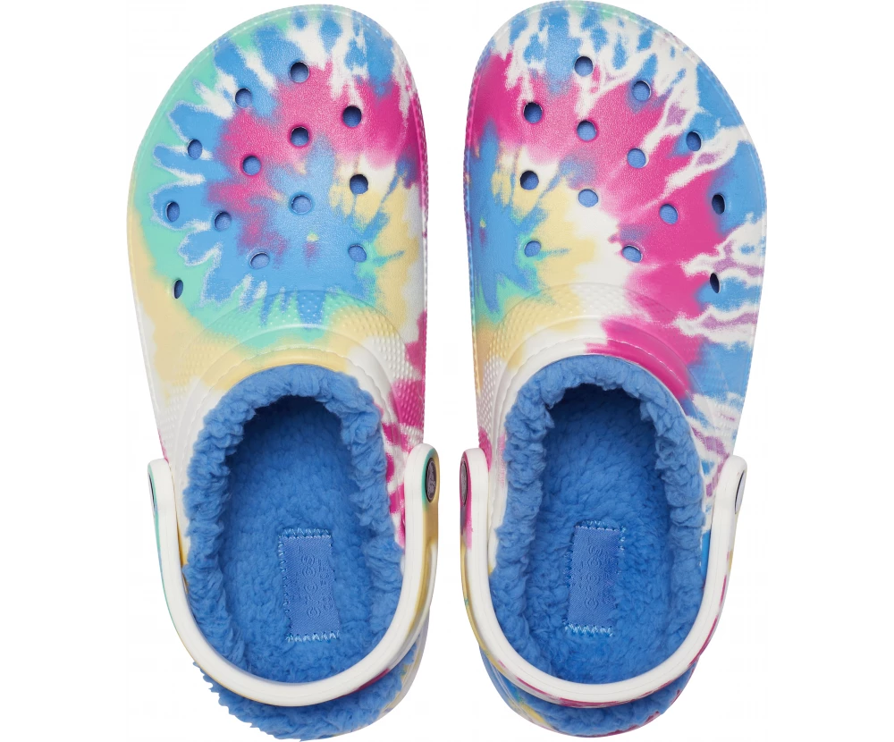 'Crocs' Women's Classic Lined Tie Dye Clog - Powder Blue / Multi 4 'Crocs' Women's Classic Lined Tie Dye Clog - Powder Blue / Multi