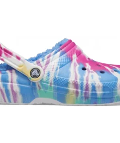 'Crocs' Women's Classic Lined Tie Dye Clog - Powder Blue / Multi 11 'Crocs' Women's Classic Lined Tie Dye Clog - Powder Blue / Multi