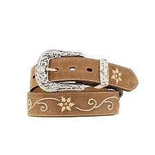 M&F Western Products, Inc 'Nocona' 1 1/2" Embroidered Cream Floral Belt - Tan Women
