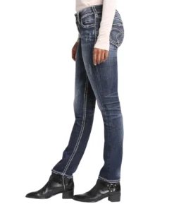 SILVER JEANS CO 'Silver Jeans' Women's Suki Mid Rise Straight Leg - Distressed Dark Indigo 7 SILVER JEANS CO 'Silver Jeans' Women's Suki Mid Rise Straight Leg - Distressed Dark Indigo