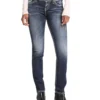SILVER JEANS CO 'Silver Jeans' Women's Suki Mid Rise Straight Leg - Distressed Dark Indigo