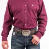 'Cinch' Men's Solid Western Button Down - Burgundy