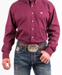 'Cinch' Men's Solid Western Button Down - Burgundy