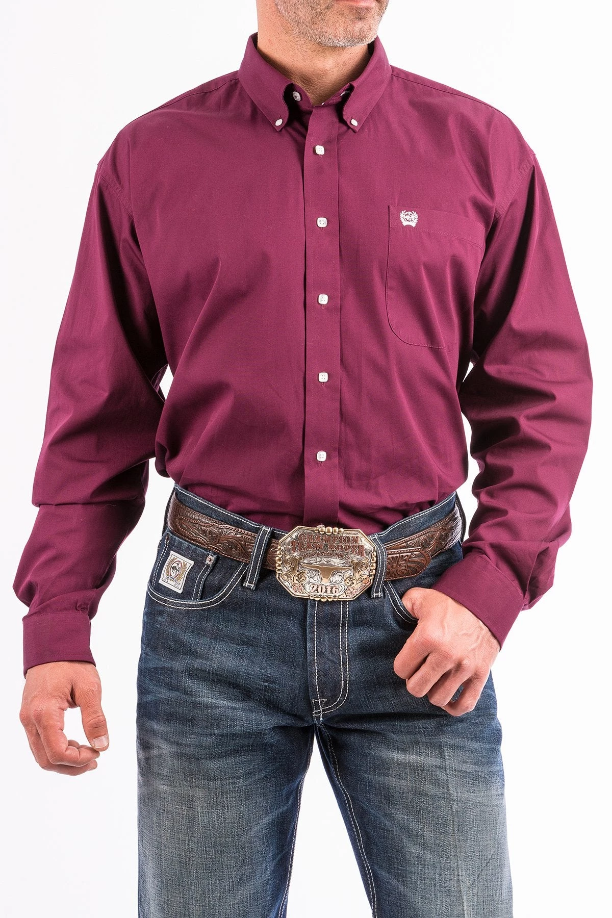 'Cinch' Men's Solid Western Button Down - Burgundy 3 'Cinch' Men's Solid Western Button Down - Burgundy